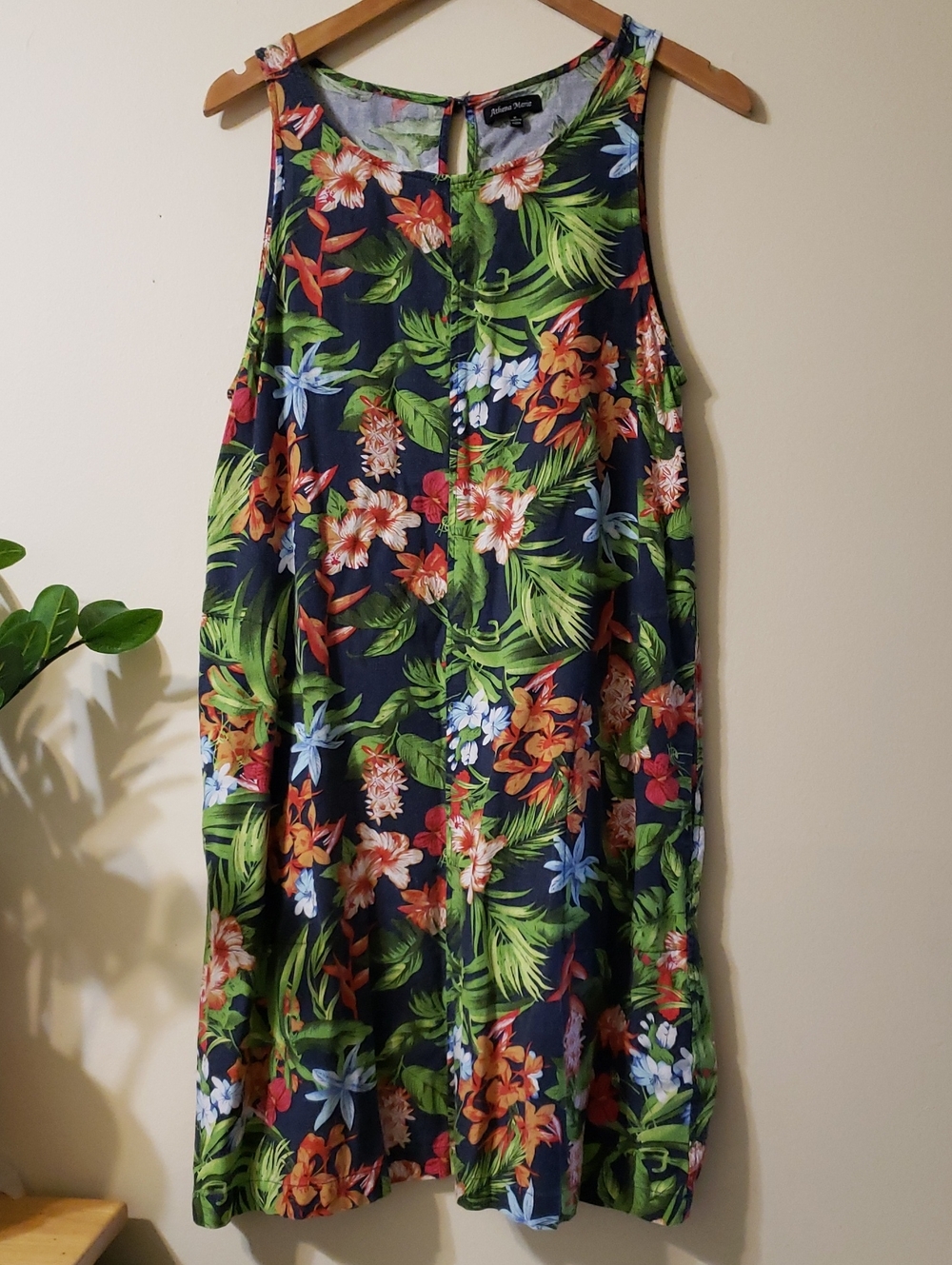 Athena Marie Linen Blend Sleeveless Dress Tripical Print - M
